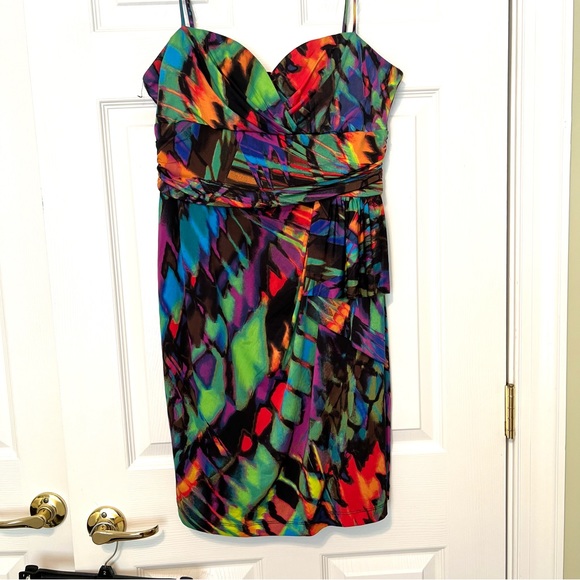 Bisou Michele Bohbot Abstract Multi artsy color dress spaghetti straps 10 - Picture 14 of 15